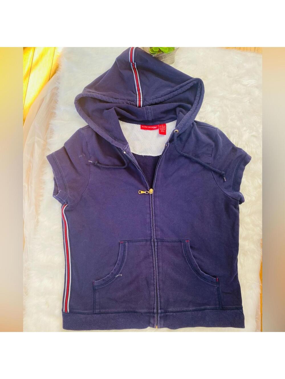 Gloria Vanderbilt Sport Navy Blue Hooded Zip-Up Vest Large